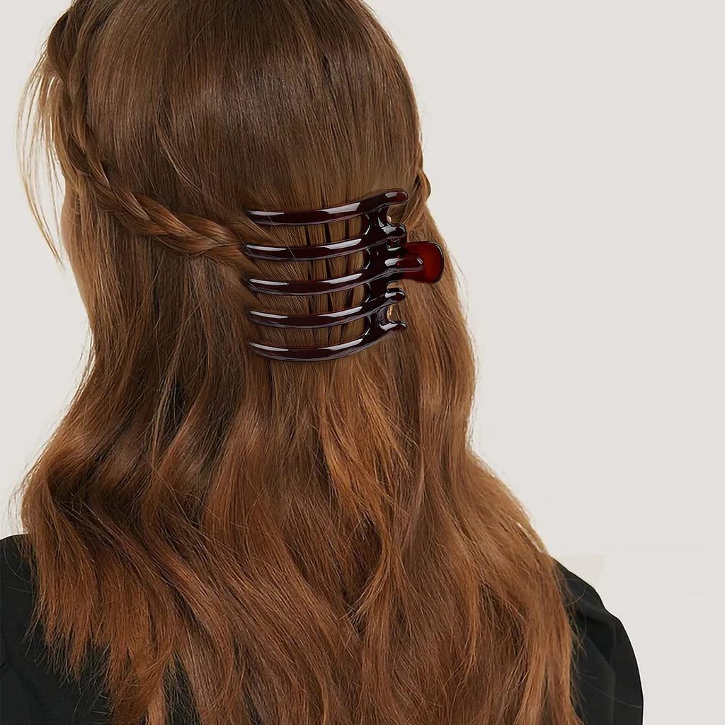 Big Hair Claw Clips 6 Pcs Flat Hair Banana Barrettes Nonslip Large Hair Clip for Women and Girls Thin Hair Strong Hold Brown Hair Clips