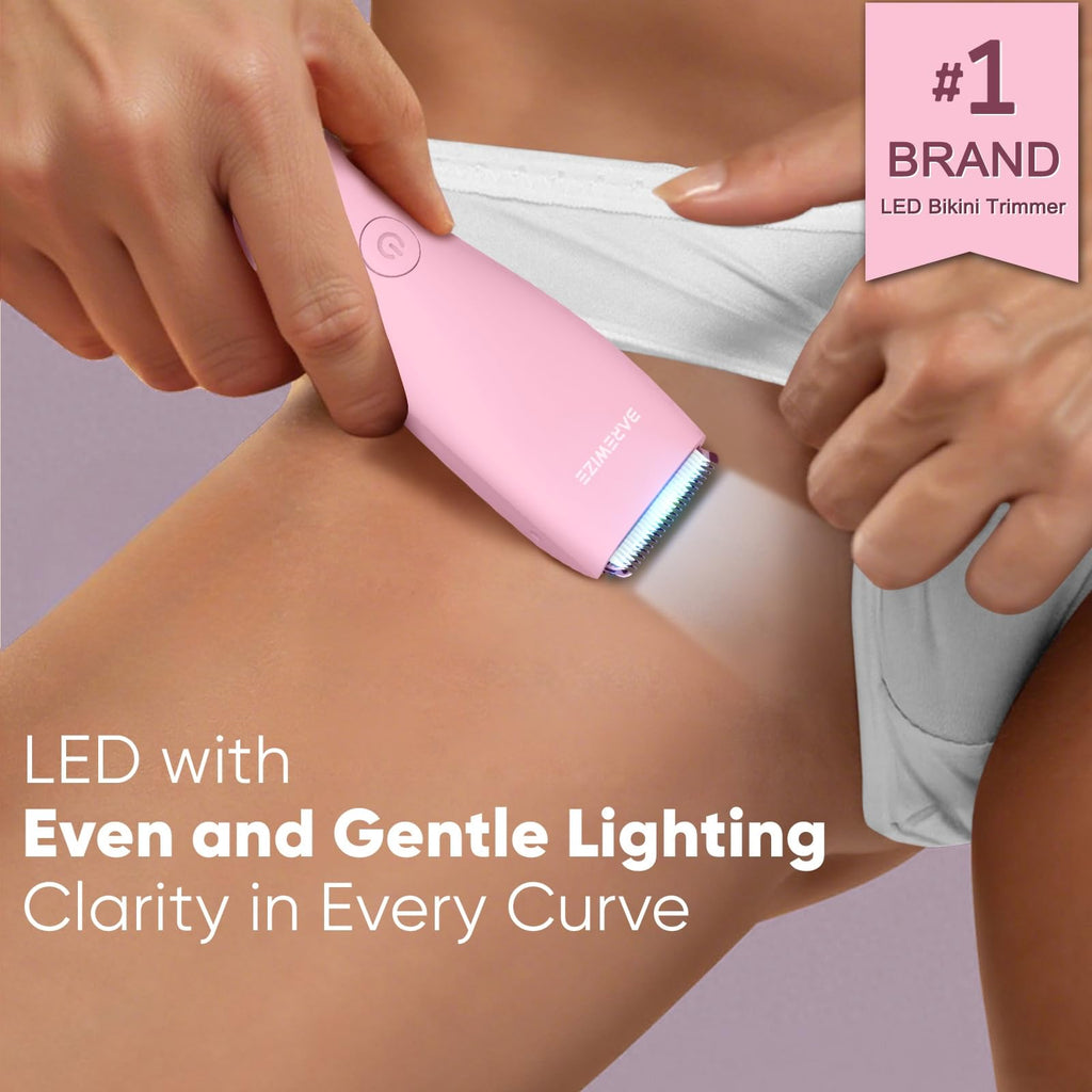 BAREWIZE Bikini Trimmer for Women, Pubic Hair Trimmer | Waterproof, USB-C Rechargeable, LED Light, Replaceable Blade | Electric Razors for Women, Electric Lady Shaver (Rose)
