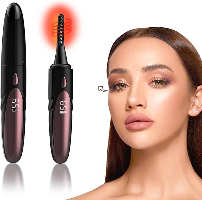Electric Heated Eyelash Curler - USB Rechargeable with Fast 10s Heat-Up, 24-Hour Long-Lasting Hold, 4 Adjustable Heating Modes & LED Display - Essential Makeup Tool for Perfect Lashes (Black)
