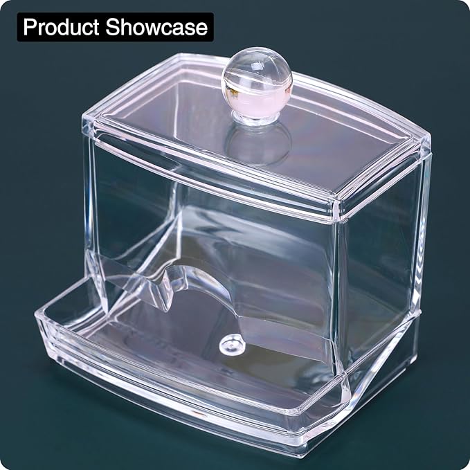 MOSIKER 10oz Clear Acrylic Small Qtip Holder,Swab Dispenser Cotton Ball Jars Bathroom Organizer with Lid
