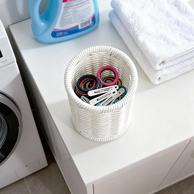 Dealpoli Rattan Jars, Cotton Pad Floss Jar Bathroom Vanity Desk Storage