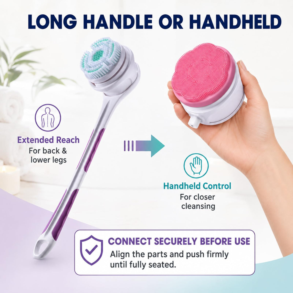 SoulBay IPX7 Electric Body Brush with 17" Handle, 5 Brush Heads