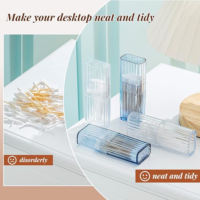 Dandat 8 Pcs Project Storage Case Portable Creative Storage Box Dental Toothpick Holder Floss Travel Case Transparent Flosser Dispenser Container for Teeth Cleaning Cotton Swab(Blue, White)