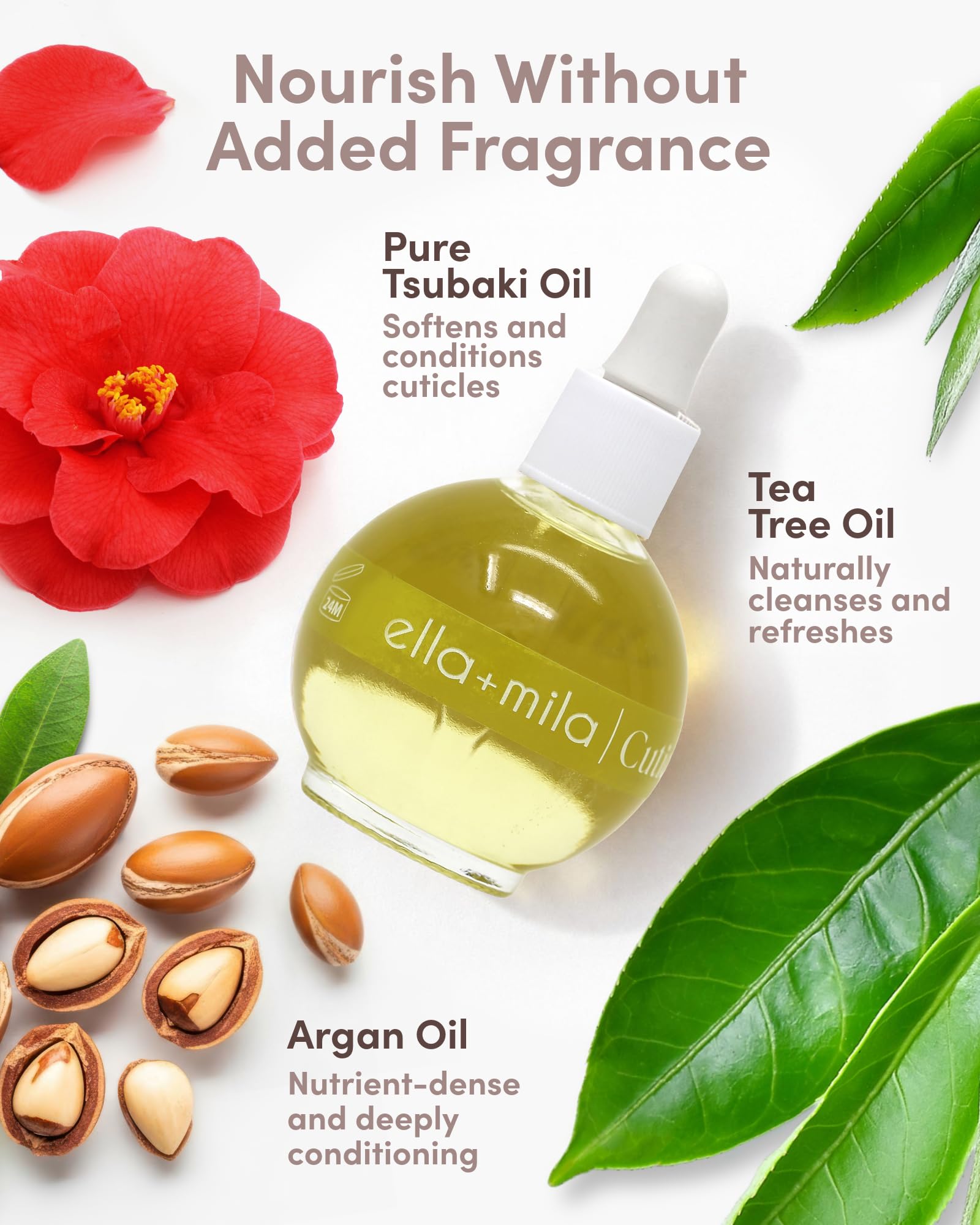 ella+mila Cuticle Oil for Nails - Tsubaki & Argan, Vegan, 2.3 fl oz