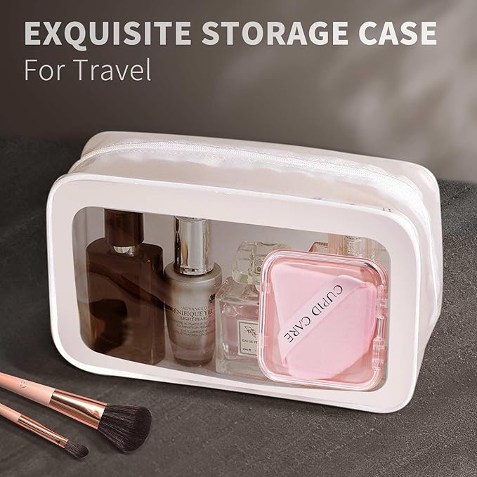 CUPID CARE 6 Pcs Triangle Powder Puff with 2 Travel Cases, Setting Powder Puffs for Face Powder and Foundation, Velour Makeup Puff for Loose Powder Body Powder, Skin-Friendly, Beauty Makeup Tools