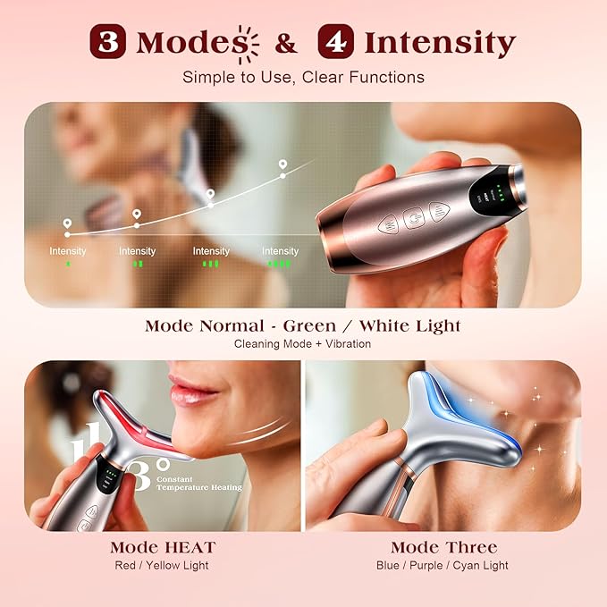 Pedete Facial Massager, 7 Colors Red Light Therapy for Face and Neck, Face Lift Device with 113°F Heating Vibration for Multi Skin Care(Silver)