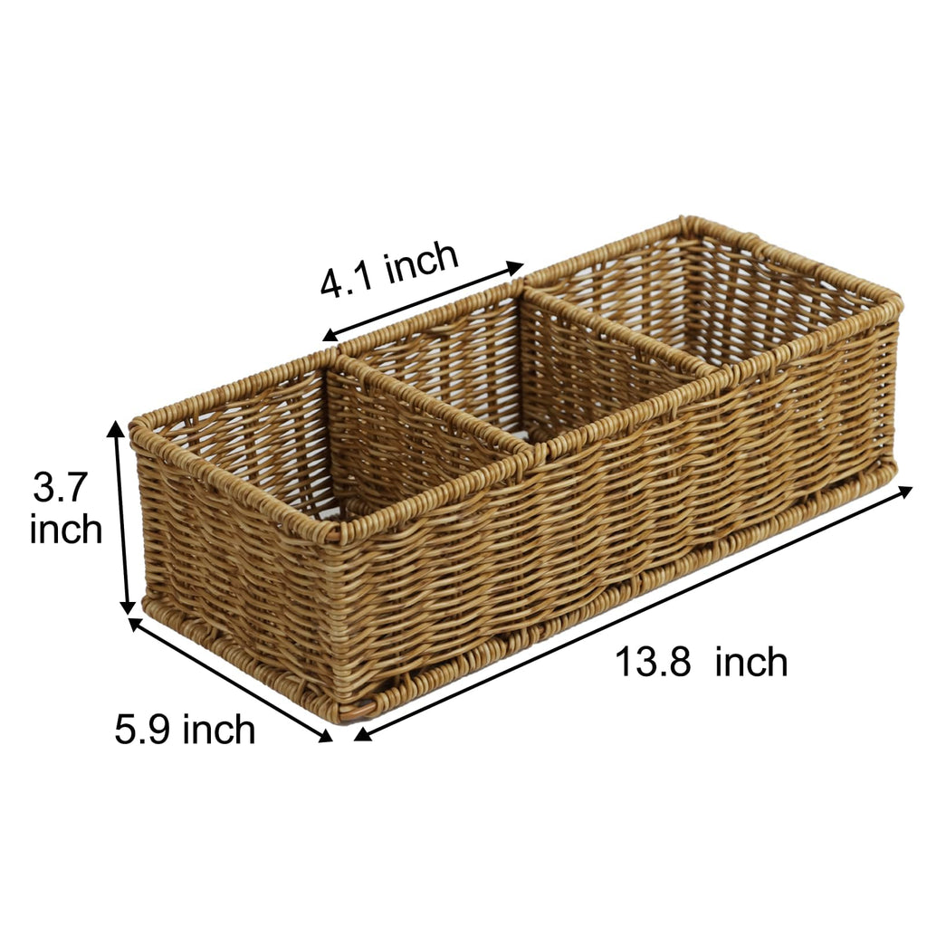 Waterproof Wicker Bathroom Basket with 3 Compartments, Light Brown
