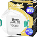 benehal NIOSH Approved N95 Mask Particulate Respirators, Pack of 25 N95 Face Masks, Individually Wrapped,White