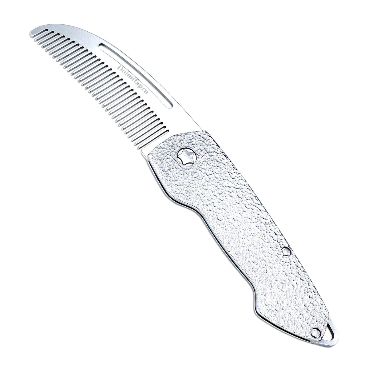 Dolmifapro Small Folding Mustache Comb, Metal Beard Comb for men EDC Pocket Mini Portable Fits In Keychain Anti-Static (Hammer Pattern)