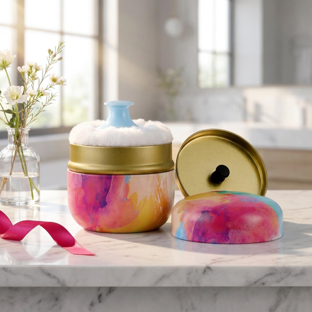 Body Powder Case with Powder Puff Powder Container Tea Canister for Baby and Adult Body Talcum Powder Tea Box (Rainbow)