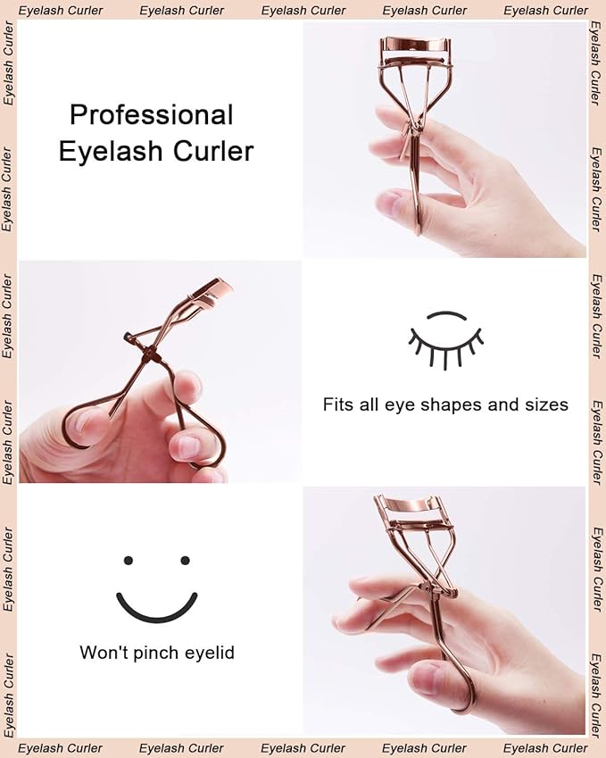 TPPICK Eyelash Curler Kit Metal Lash Curlers with Mascara Applicator Eyelashes Separator Comb & 6 Replacement Refill Pads (Rose Gold)