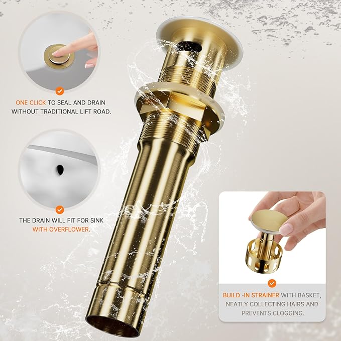 Phiestina Brushed Gold 4 Inch 2 Handle Centerset Lead-Free Bathroom Faucet 2 Pack, Swivel Spout with Copper Pop Up Drain and 2 Water Supply Lines,BF15-1-BG-2PACK
