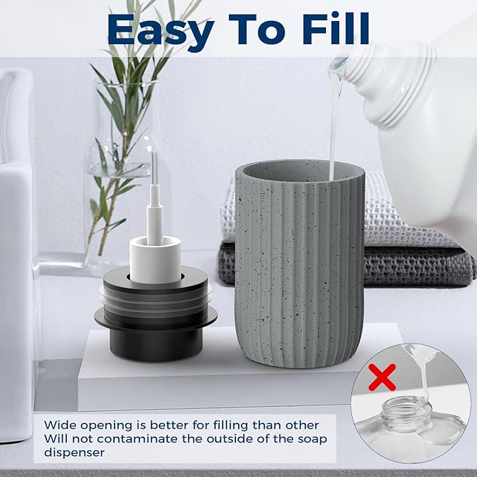 POSOSTO Ceramic Foaming Hand Soap Dispenser，12 oz Bathroom Soap Dispensers， Lotion Dispenser for Kitchen, Refillable Matte Streaks Soap Dispenser with Large Pump (Gray)