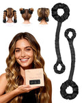 BONNET QUEEN 2 Pack Medium Satin Heatless Hair Curler for Medium to Long Thick Hair, Heatless Curls Overnight, Hair Curlers to Sleep In, Damage-Free Waves with Built-in Scrunchie, Black