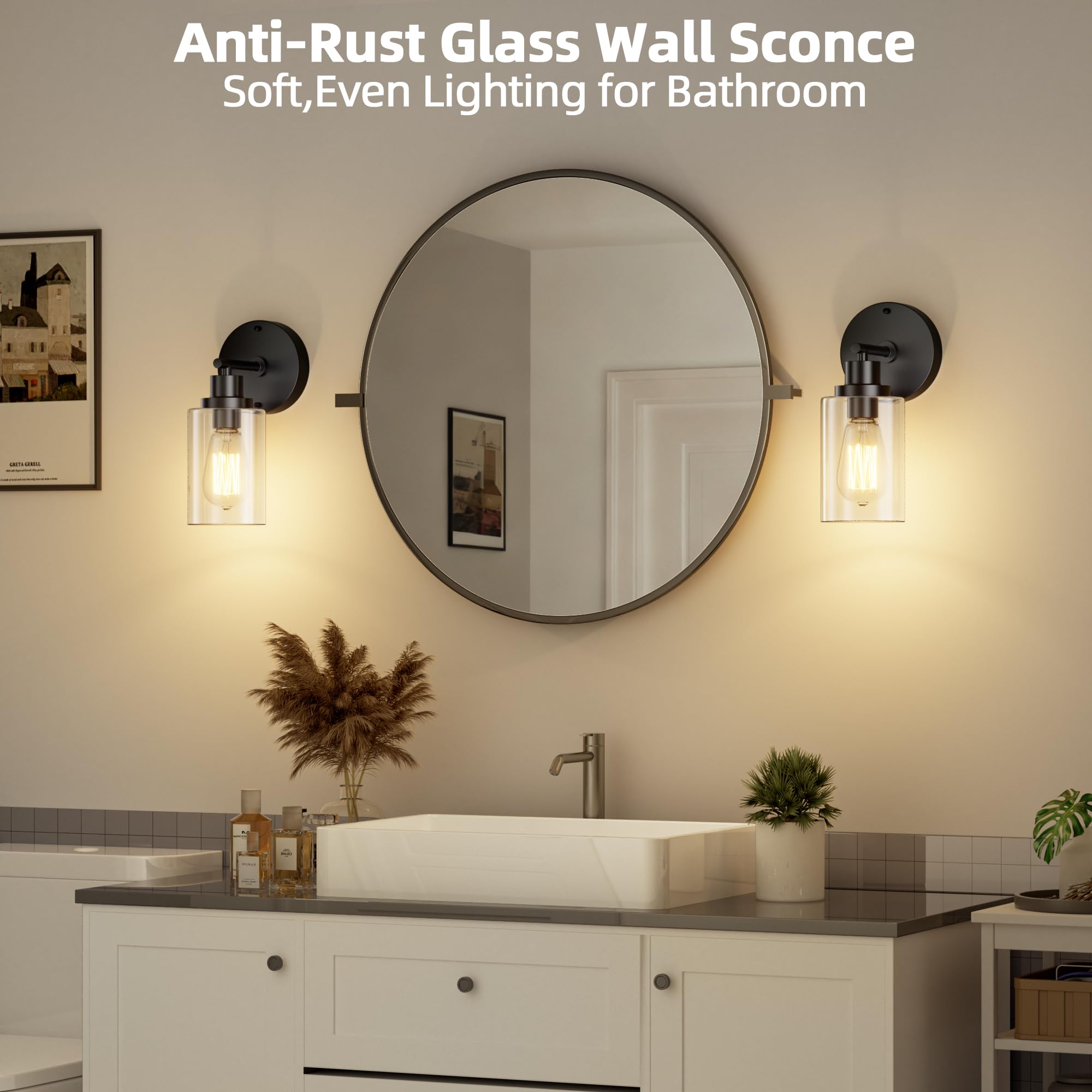 GORDNWE Modern Bathroom Wall Sconce, Matte Black Vanity Wall Light Fixture
