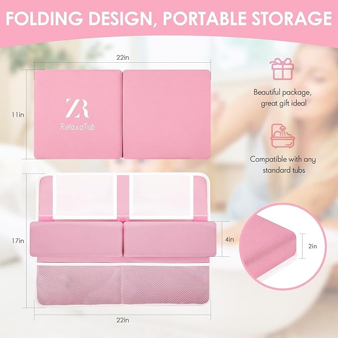 Bath Kneeler and Elbow Rest Pad Set - 2-Inch Thick Comfortable Baby Bath Kneeler Pads, Quick-Dry Non-Slip Bathtub Mat with Toy Organizer for Knee & Arm Support for Baby Bath Time