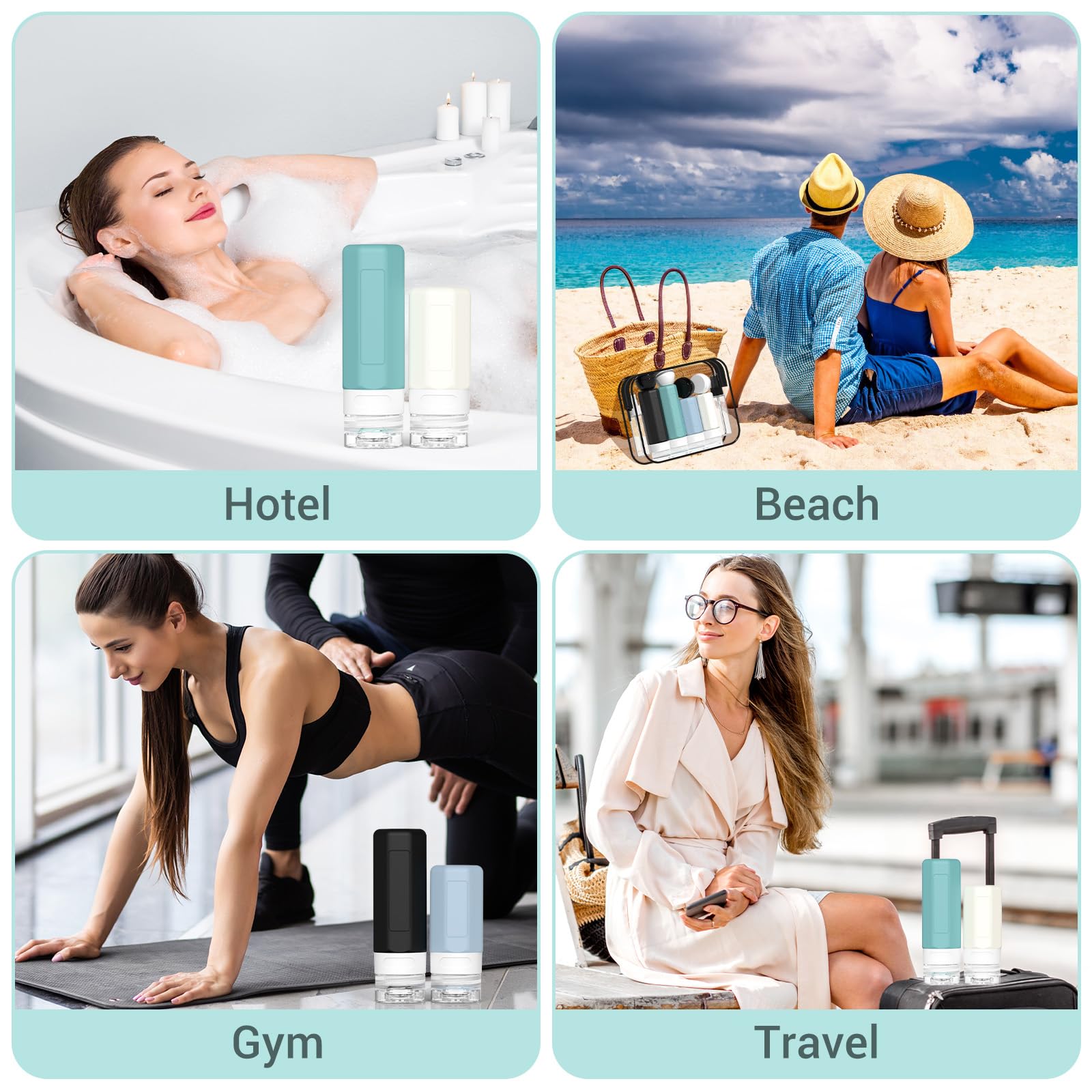 Ruinovate 17 Pack Travel Bottles - TSA Approved Travel Size Toiletries, Leak Proof Containers for Toiletries, Silicone Squeezable Container for Shampoo, Body Wash, Lotion & Conditioner - Blue