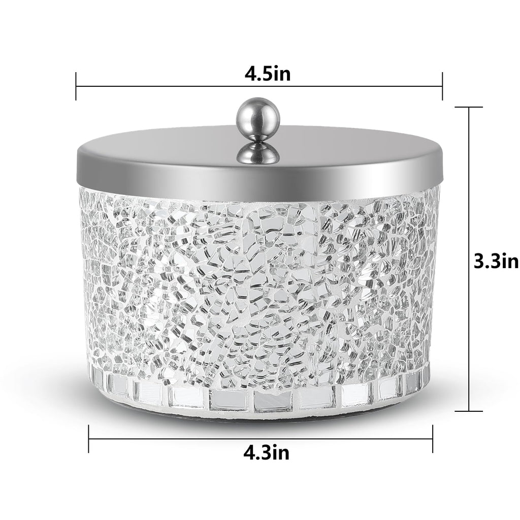 Joitsvia Qtip Holder with Lid, Cotton Swab Holder, Bathroom Container, Cosmetics Makeup Accessories Storage for Makeup Sponge Bath Salts Storage Christmas Birthday, Silver