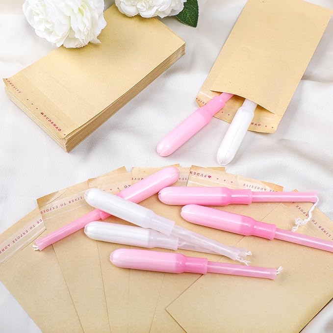 Saypacck 200 Pcs Tampons Disposal Bags Sanitary Napkin Disposal Bags Bulk Feminine Hygiene Disposal Bag Bulk Kraft Tampons Bag for Feminine Products with Self Adhesive for Women Girls, 5.91" x 3.15"