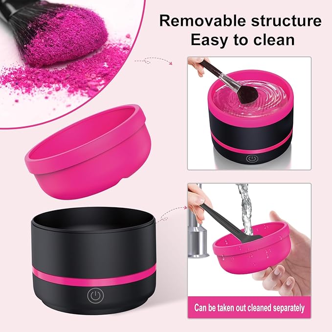 SOGUE Electric Paint Brush Cleaner,Rinser Cup,Brush Rinser for Painting,Makeup Brush Cleaner Machine,Paint Brushes Cleaner Tool,USB Portable Automatic Spin Deep Cleaning for Acrylic Black&Rosy