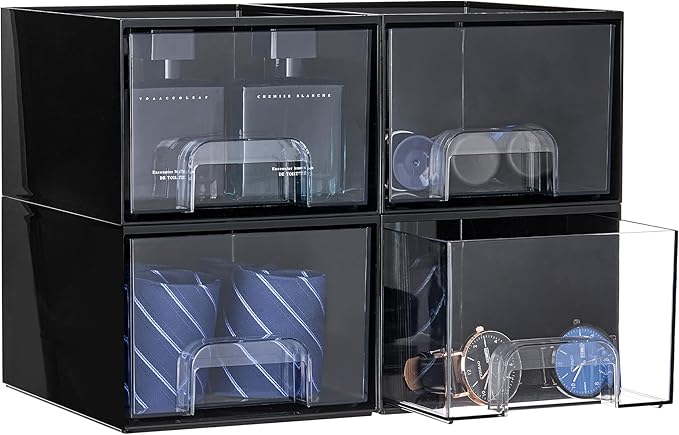 Vtopmart 4 Pack Small Clear Stackable Storage Drawers for Desk, Countertop