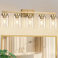 IZORRO Modern Bathroom Light Fixtures, 5 Light Brushed Gold Vanity Lights, Bathroom Lighting Fixtures Over Mirror with Clear Glass for Living Room Cabinet Bedroom