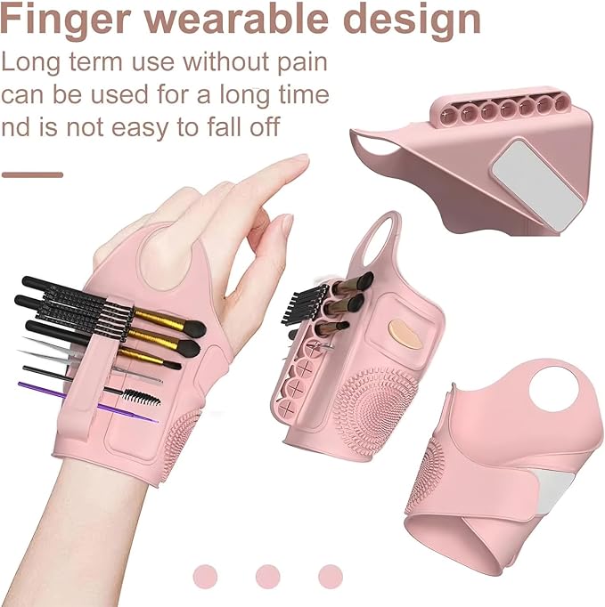 Ylapagne Makeup Mixing Palette Wristband, Silicone Makeup Brush Travel Case, Professional Cosmetic Display Cases Tools Strap for Pigment Makeup Art Nail Palette, Easy Cleaner(Pink)