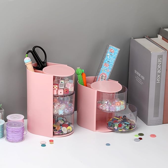 GUSHBIN Hair Accessories Organizer with Brush Holder Rotating Hair Clips Container Hair Organizer Storage Box for Bathroom Countertop, Pink