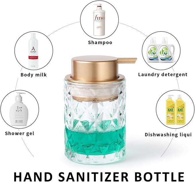Bathroom Glass Soap Dispenser with Durable Rust-Proof Plastic Liquid Pump Hand Lotion Dispenser Antislip Shampoo Kitchen 10oz 2 Pack