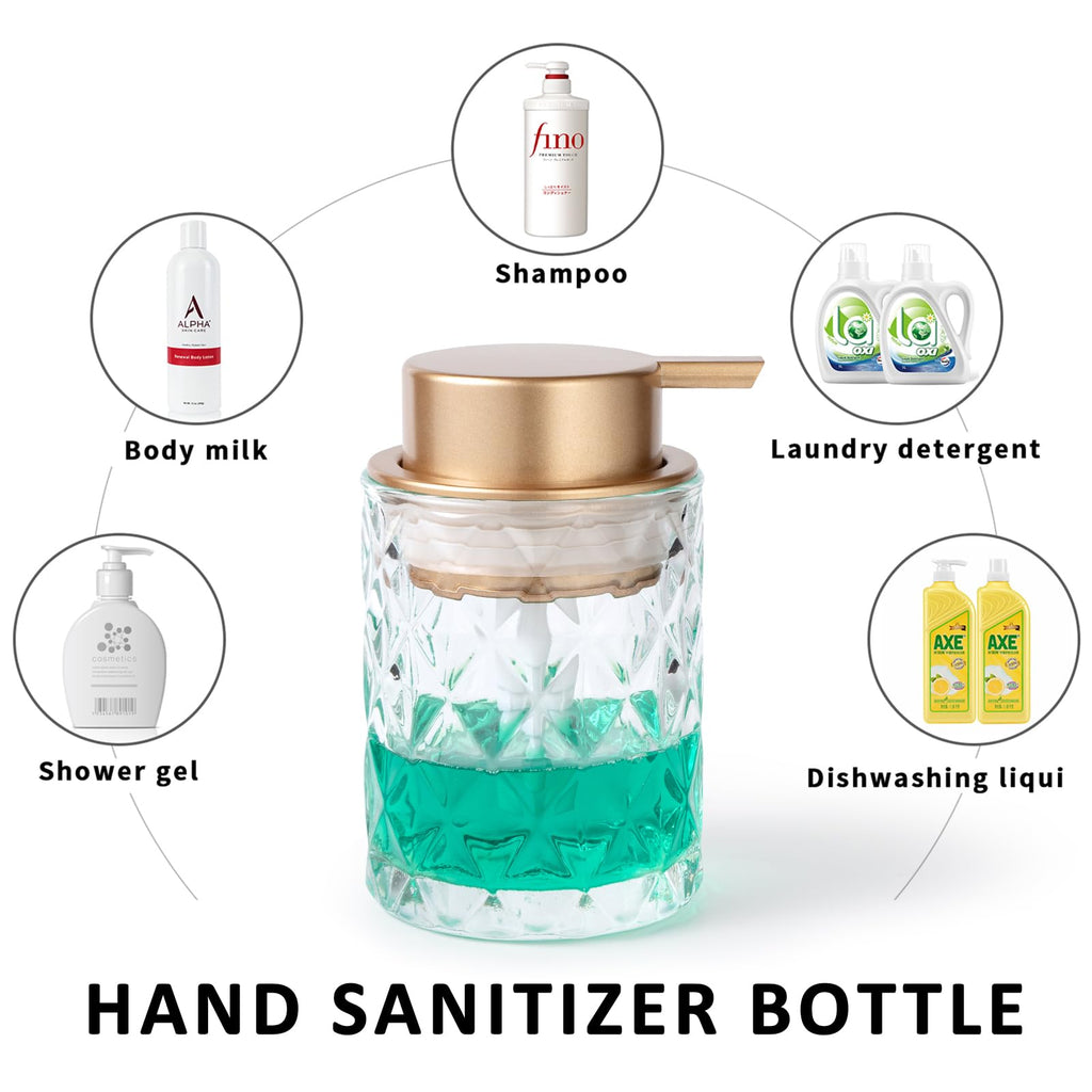 Bathroom Glass Soap Dispenser with Durable Rust-Proof Plastic Liquid Pump Hand Lotion Dispenser Antislip Shampoo Kitchen 10oz 2 Pack