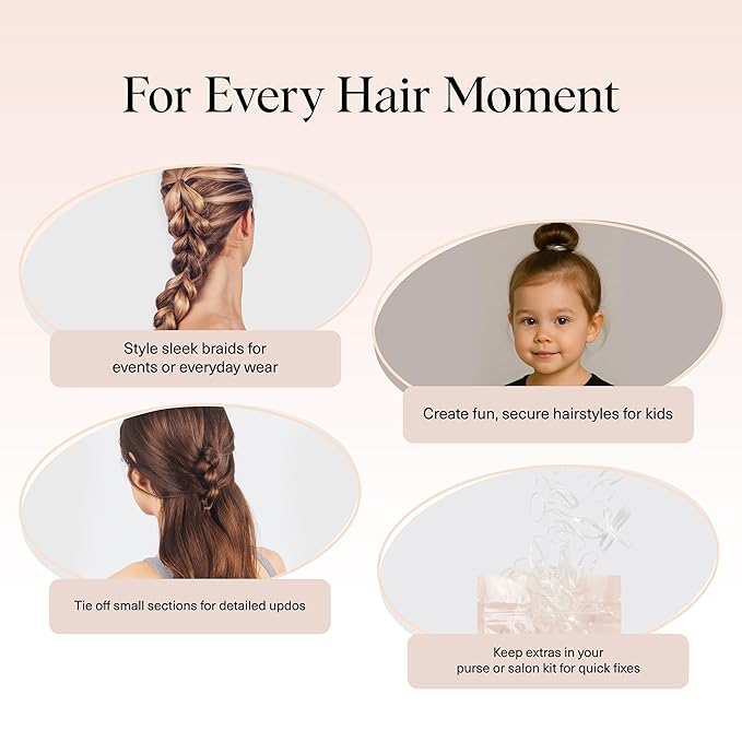 Kitsch Hair Ties No Damage for Kids, Teens and Women - Rubber Bands for Hair Styling | No Snag Hair Elastics | Daily Hair Accessories - 500pcs (Clear)