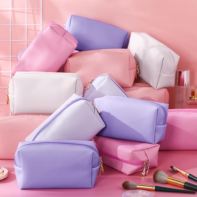 Kigeli Aesthetic Makeup Bags PU Leather Cosmetic Pouches Waterproof Plain Toiletry Bags Makeup Pouches Bulk for Women Party Gift Travel Storage Organizer (Pink Purple,7.1 x 2.8 x 4.3 in)
