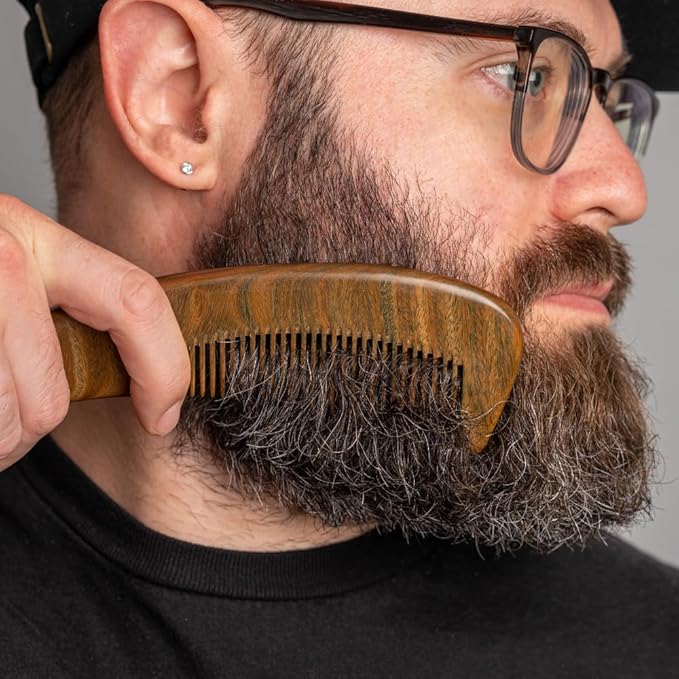 ZEUS Curved Sandalwood Beard Comb for Men in Gift Box with Sheath (M31)