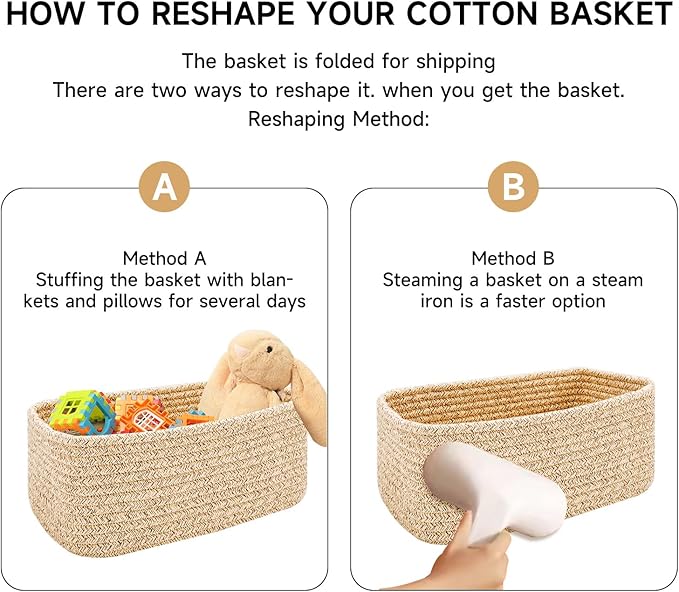 Small Storage Baskets for Organizing | Closet Organizer Bins | Shelf Toy Basket | Woven Rope Baskets | Cube Decorative Box | Shallow Basket | L11.5xW7.5xH4.7| Brown