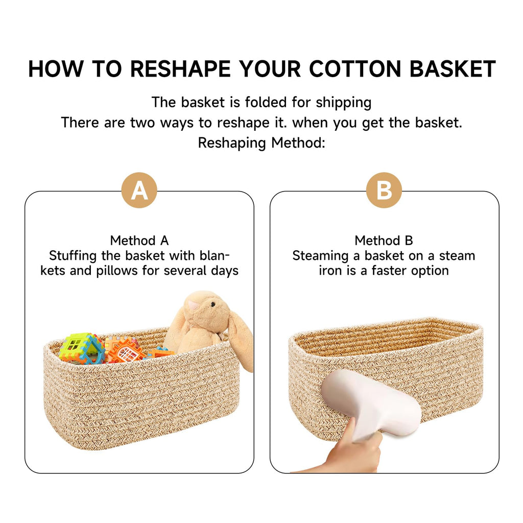 MiniArk Small Storage Baskets for Organizing | Closet Organizer Bins | Shelf Toy Basket | Woven Rope Baskets | Cube Decorative Box | Shallow Basket | 11.5x7.5x4.7” | 3 Packs Light Pink