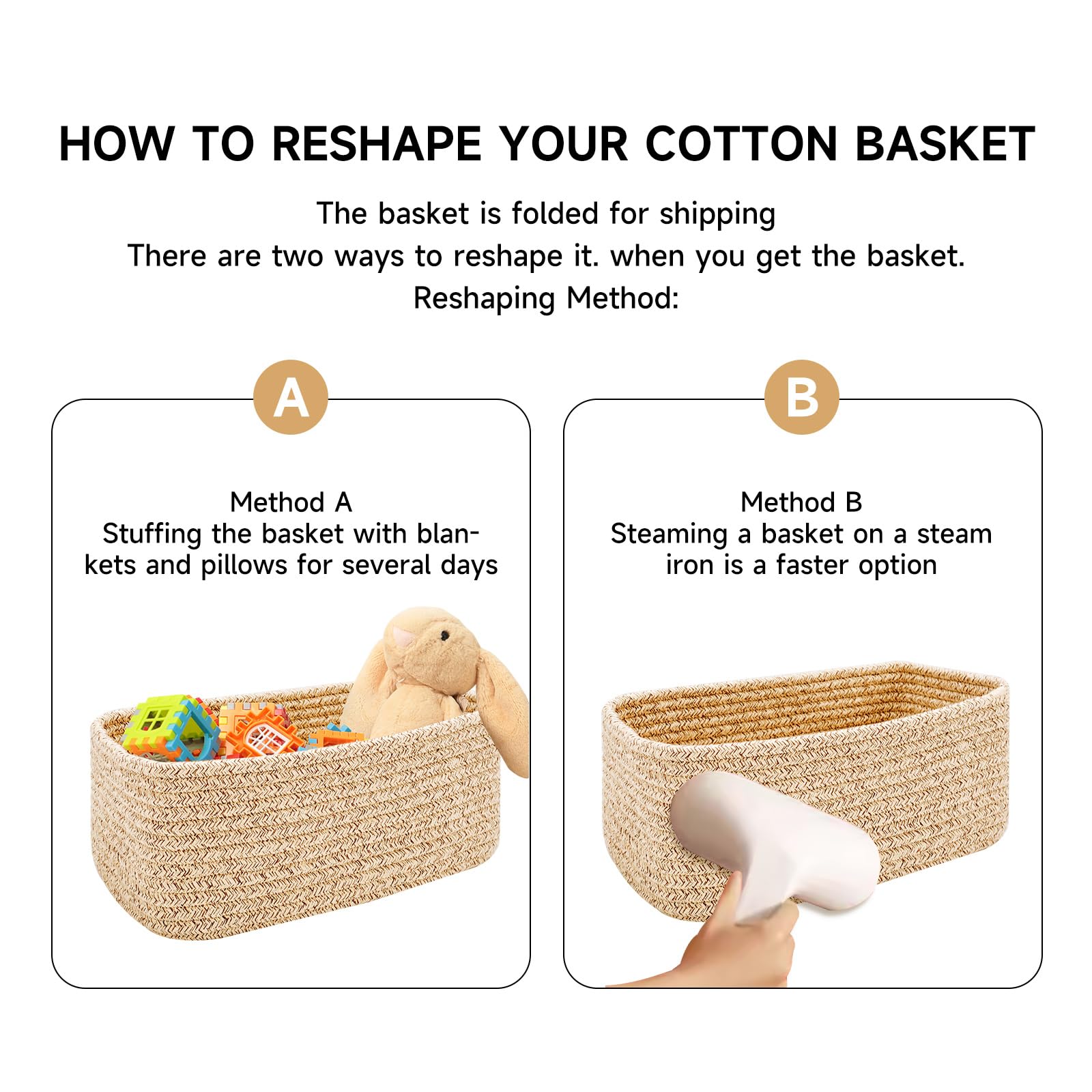 MiniArk Small Storage Baskets for Organizing | Closet Organizer Bins | Shelf Toy Basket | Woven Rope Baskets | Cube Decorative Box | Shallow Basket | 11.5x7.5x4.7” | 3 Packs Light Pink