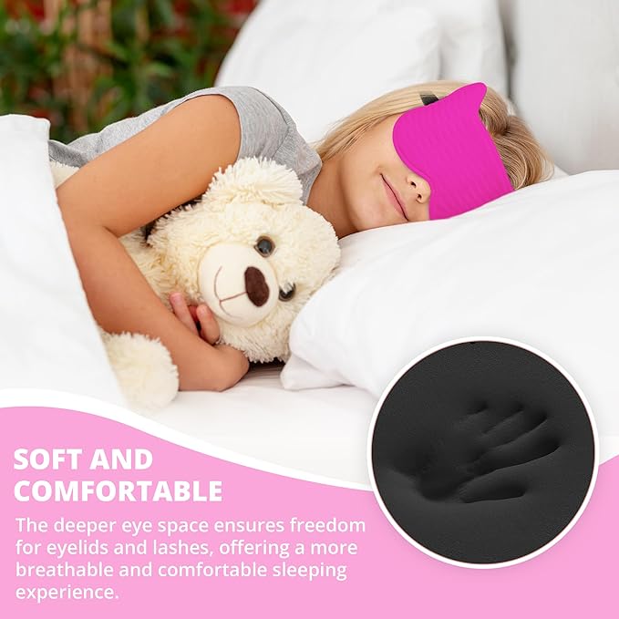 Kids Sleep Mask for Sleeping – Soft 3D Contoured Eye Mask for Kids, Comfortable No-Pressure Eye Cover with Memory Foam for Travel, Naps & Airplane, Boys & Girls (Rose Red)