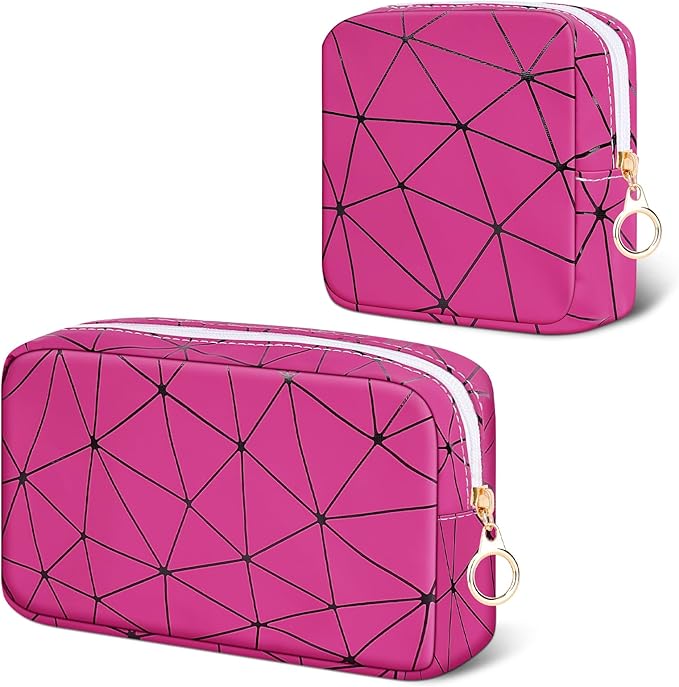 Likesing Period Bag for Teen Girls, Leather Sanitary Napkin Storage Bag, Portable Menstrual Pad Bag Period Pads Pouch, Small Make Up Bags (Rose red)