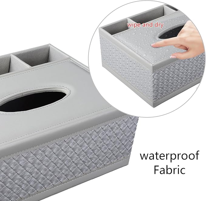 Tissue Box Cover Rectangle White Kleenex Box Holder PU Leather Facial Tissue Organizer,Multifunctional Remote Control Stationery Storage Box,Home Office Supplies Car Napkin Caddy
