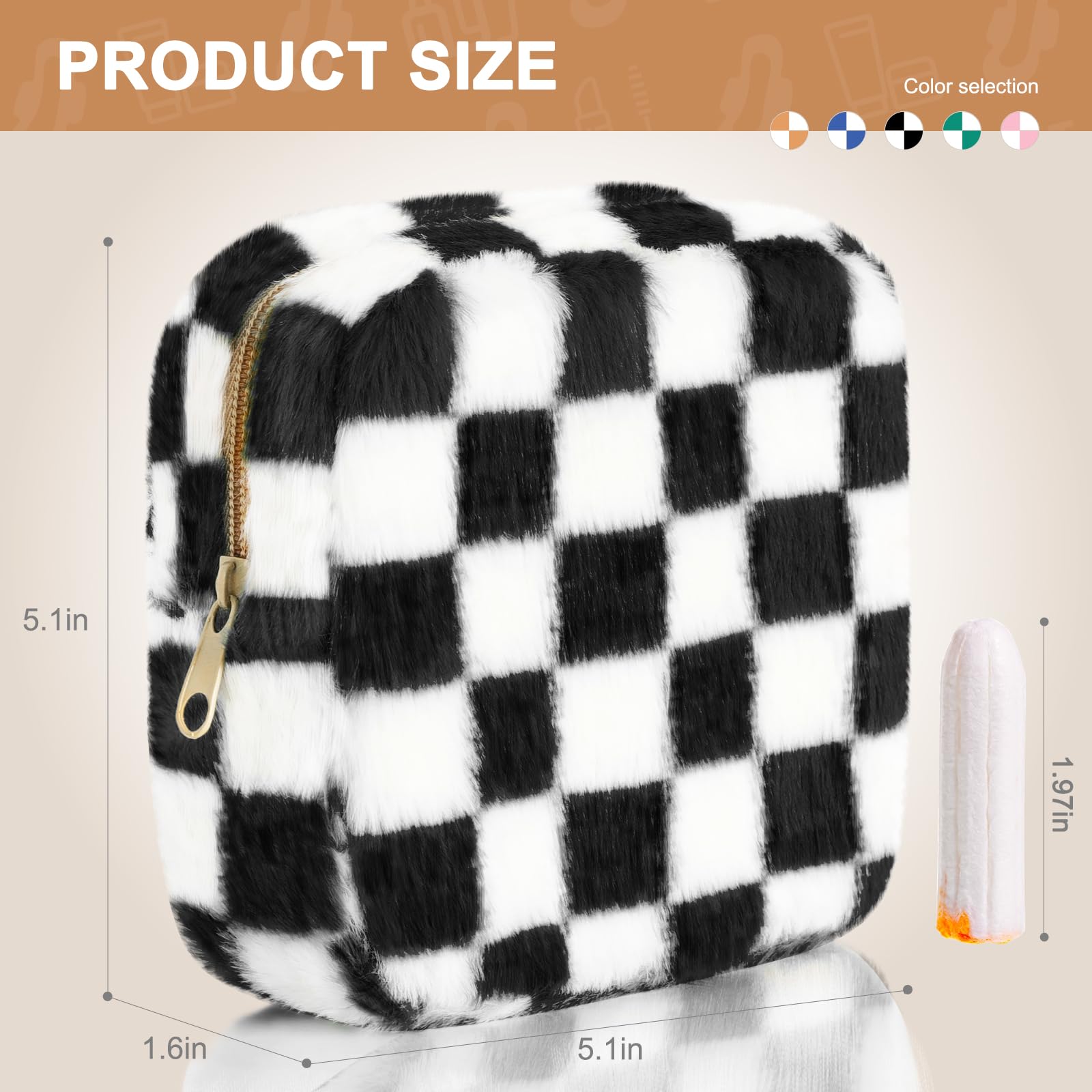 CekPo Sanitary Napkin Storage Bag, Period Bag for Teen Girls, Checkered Portable Menstrual Pad Pouch for Panty Liners, Tampon Storage Pouch for Women Ladies Daily Use Storage Purse Travel