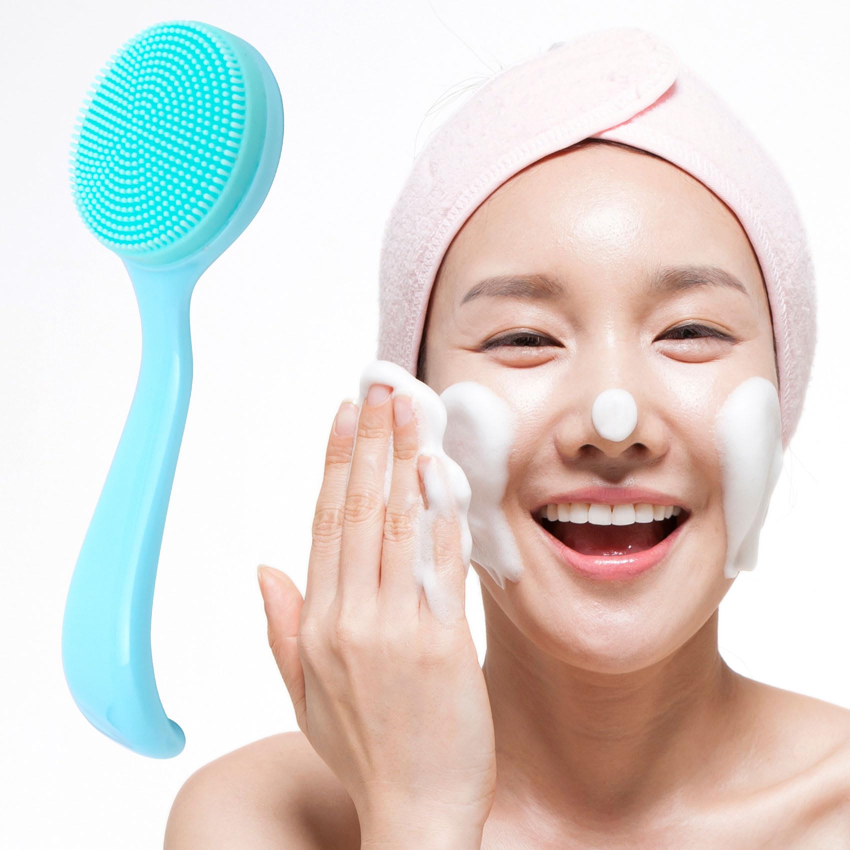 HINZIC Silicone Manual Facial Cleansing Brush, Skin Friendly Waterproof Face Cleaning Scrubber Exfoliator Cleanser for Blackheads Whiteheads Makeup Residues Removal- Blue