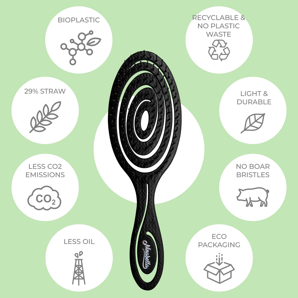 Ninabella Detangle Hair Brush for Women & Men - Does not Pull - Straightening Brushes for Straight & Curly Hair - Unique Spiral Detangling Hairbrush - Black