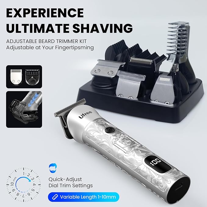 Ufree 7-in-1 Beard Trimmer for Men, Electric Razor Shaver, Men Grooming Kit