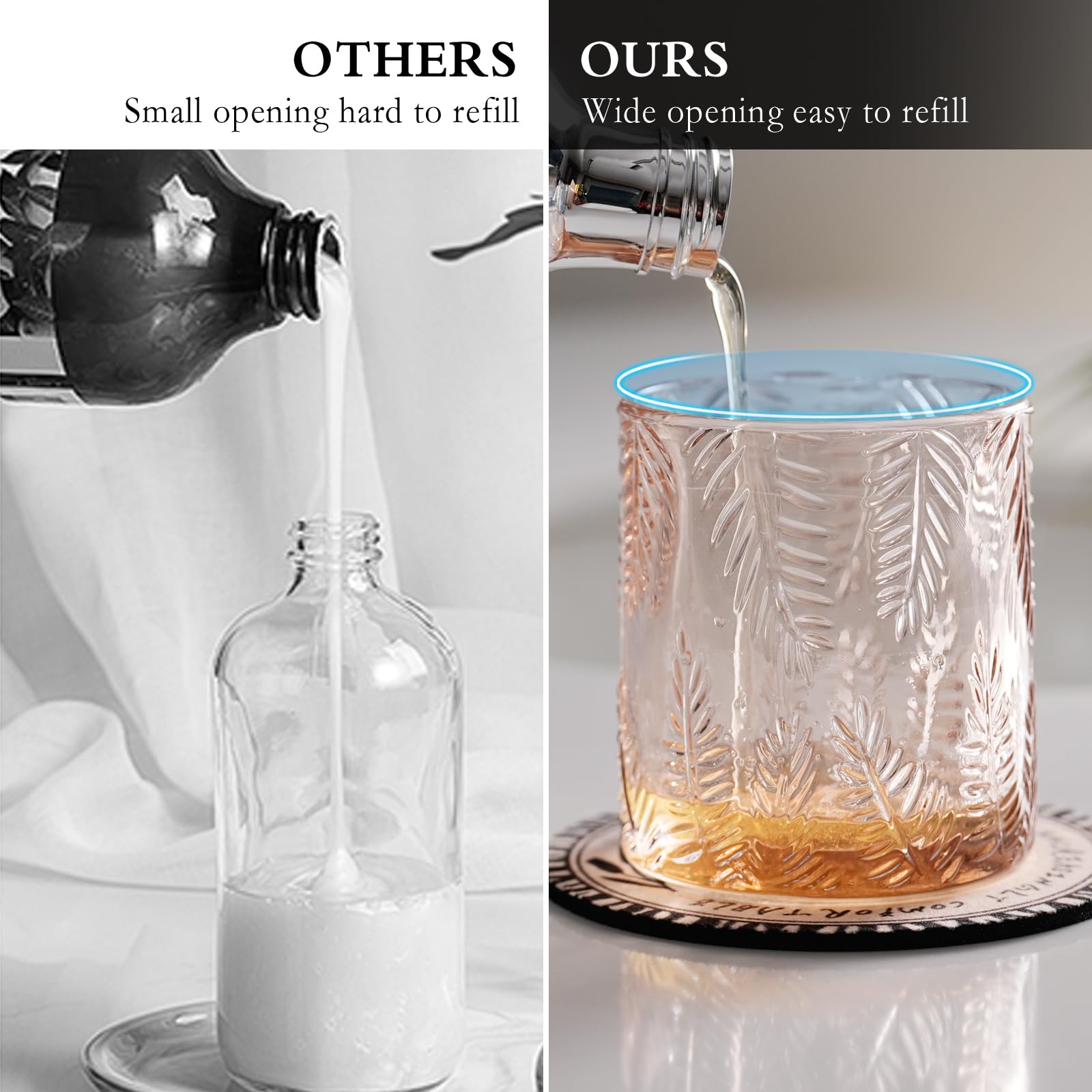 CICUFY Glass Foam Soap Dispenser for Kitchen & Bathroom - Refillable Lotion Dispenser with Large Gold Pump (Leaf Pattern-Pink)