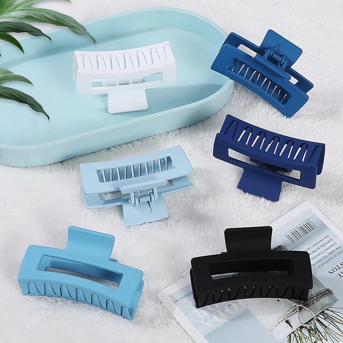 Sisiaipu 3.5 Inch Medium Hair Claw Clips 6 Pack Hair Clips for Women Square Rectangle Claw for Hair Banana Jaw Clips Hair Accessories for Girls (Blue)