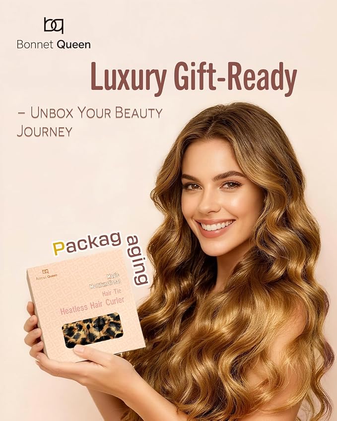 BONNET QUEEN 2 Pack Medium Satin Heatless Hair Curler for Medium to Long Thick Hair, Heatless Curls Overnight, Hair Curlers to Sleep In, Damage-Free Waves with Built-in Scrunchie, Leopard