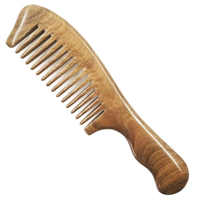 Hair Comb Wooden Wide Tooth Comb for Curly Hair Detangling Wood Green Sandalwood Comb