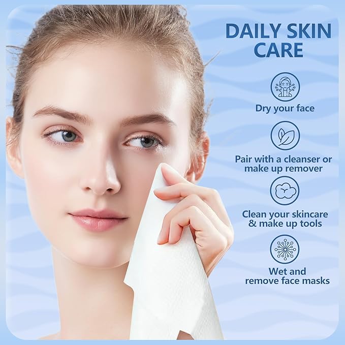 Dorahoney Disposable Face Towels Travel, 12"×12" Extra Large Face Towelettes, Ultra Soft Facial Towels for Sensitive Skin, Makeup Remover Dry Wipes, 20 Count (1 Pack)