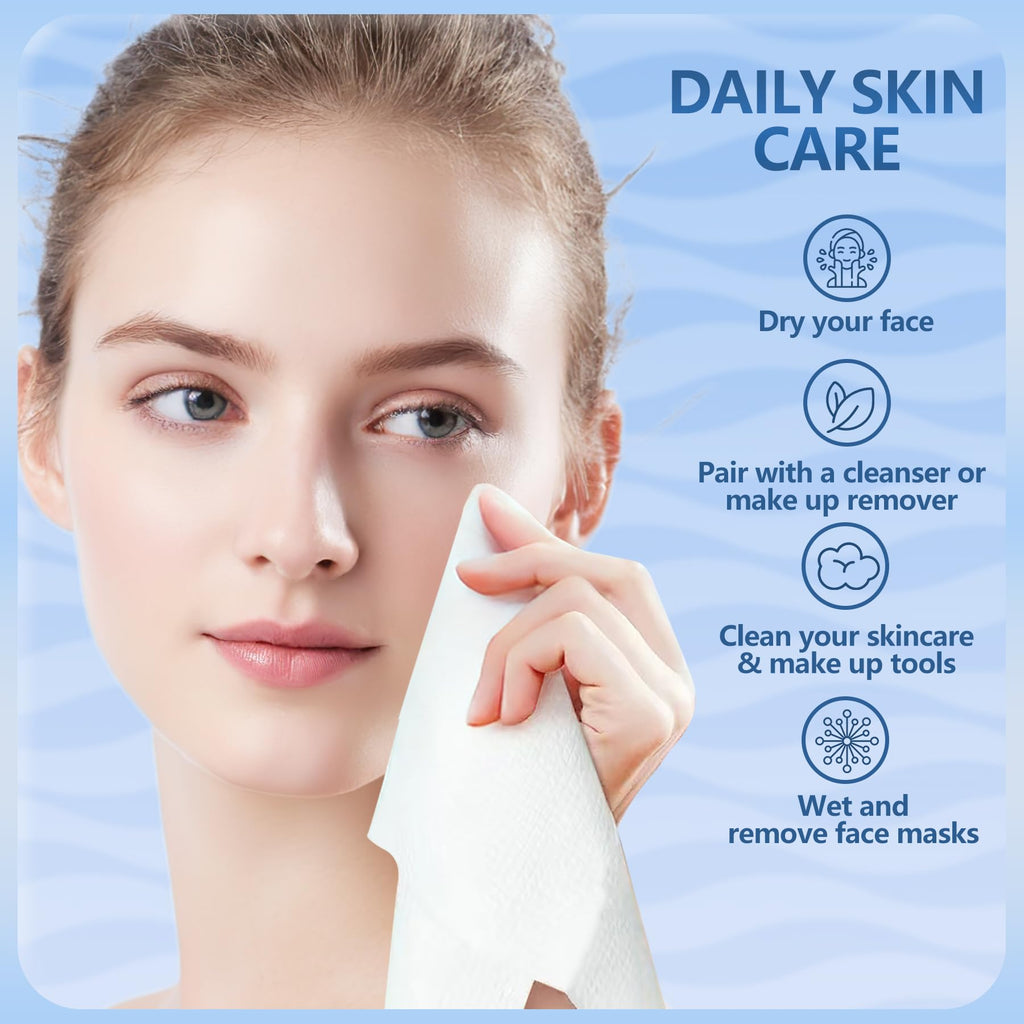 Dorahoney Disposable Face Towels Travel, 12"×12" Extra Large Face Towelettes, Ultra Soft Facial Towels for Sensitive Skin, Makeup Remover Dry Wipes, 20 Count (1 Pack)