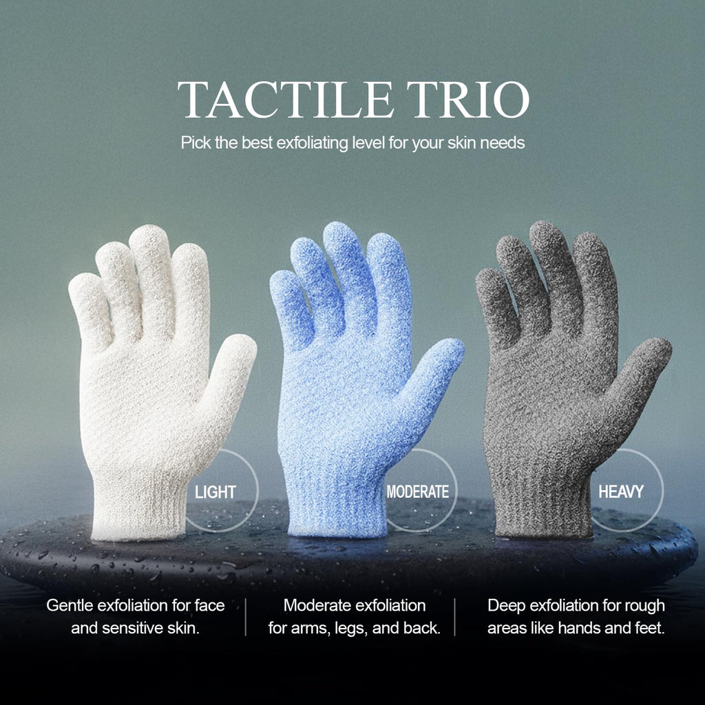 Evridwear Exfoliating Dual Texture Bath Gloves for Shower, Spa, Massage and Body Scrubs, Dead Skin Cell Remover, Gloves with Hanging Loop (1 Pair Gray Heavy Glove)